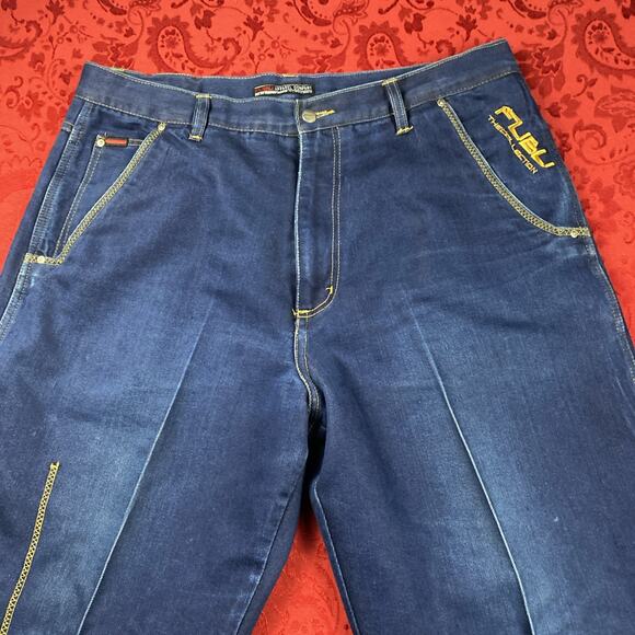Vintage Y2k FUBU Baggy Jeans Mens 40x34 Blue Raw Denim Skater Wide Leg - Picture 2 of 14